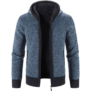 Men’s Hooded Knit Jacket - Thermal Lined - Full Zip - Ribbed Cuffs & Hem