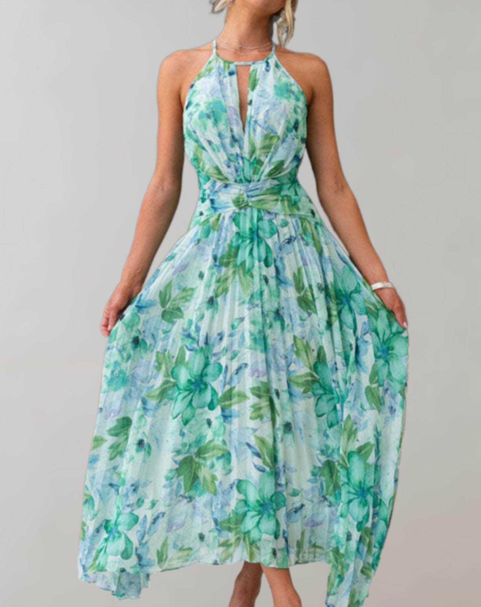 Donna - Summer Halter Dress with Floral Pattern