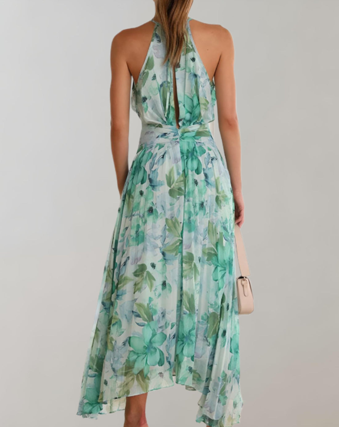 Women's Halter Maxi Dress - Deep V-Neck - Floral Print - Flowy Elegant Fit