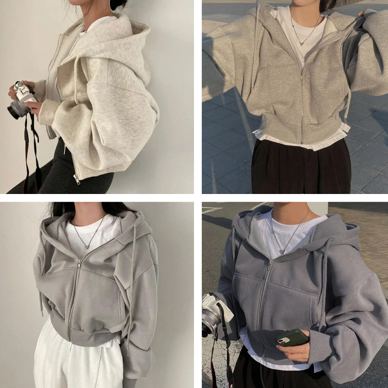 Women's cropped zip-up hoodie