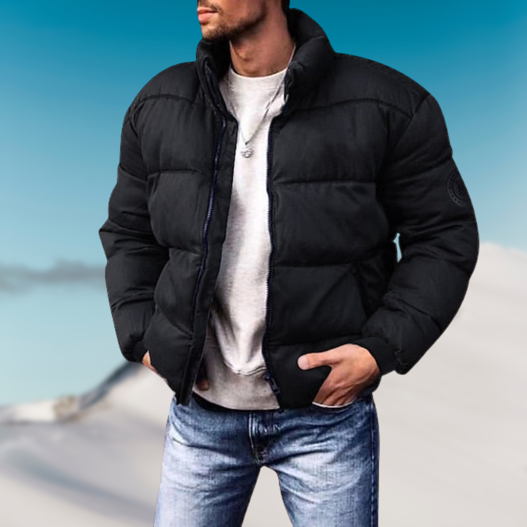 Men's puffer winter jacket with stand collar