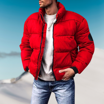 Men's puffer winter jacket with stand collar