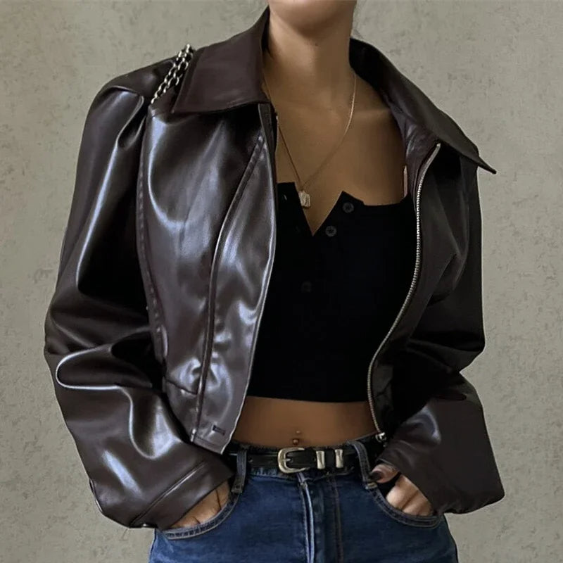 Women's cropped faux leather jacket