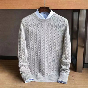 Men's cable knit pullover with ribbed cuffs