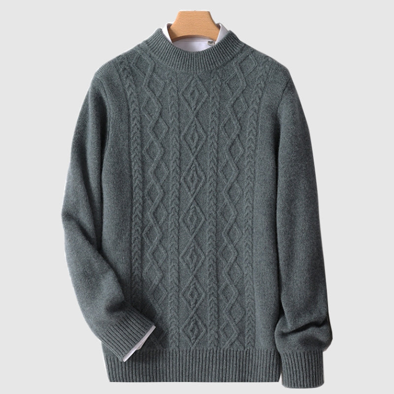 Men’s half turtleneck knitted cable sweater for autumn and winter