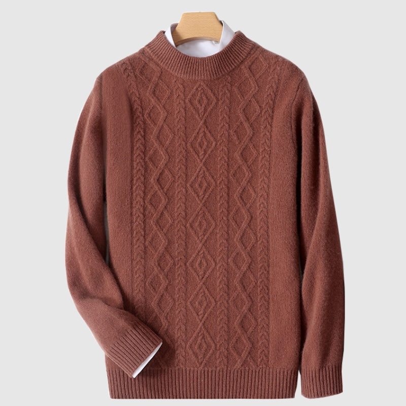 Men’s half turtleneck knitted cable sweater for autumn and winter