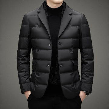 Men’s Quilted Down Jacket – Tailored Fit – Double-Breasted – Mid-Length Formal Style