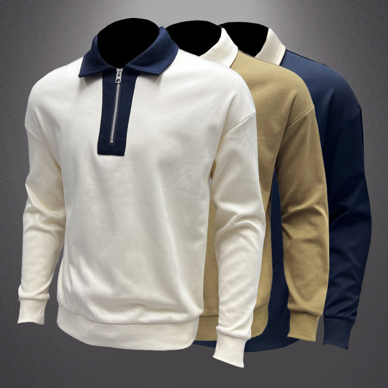 Men's lapel sweatshirt with half zip