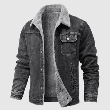 Men's denim winter jacket with lapel collar