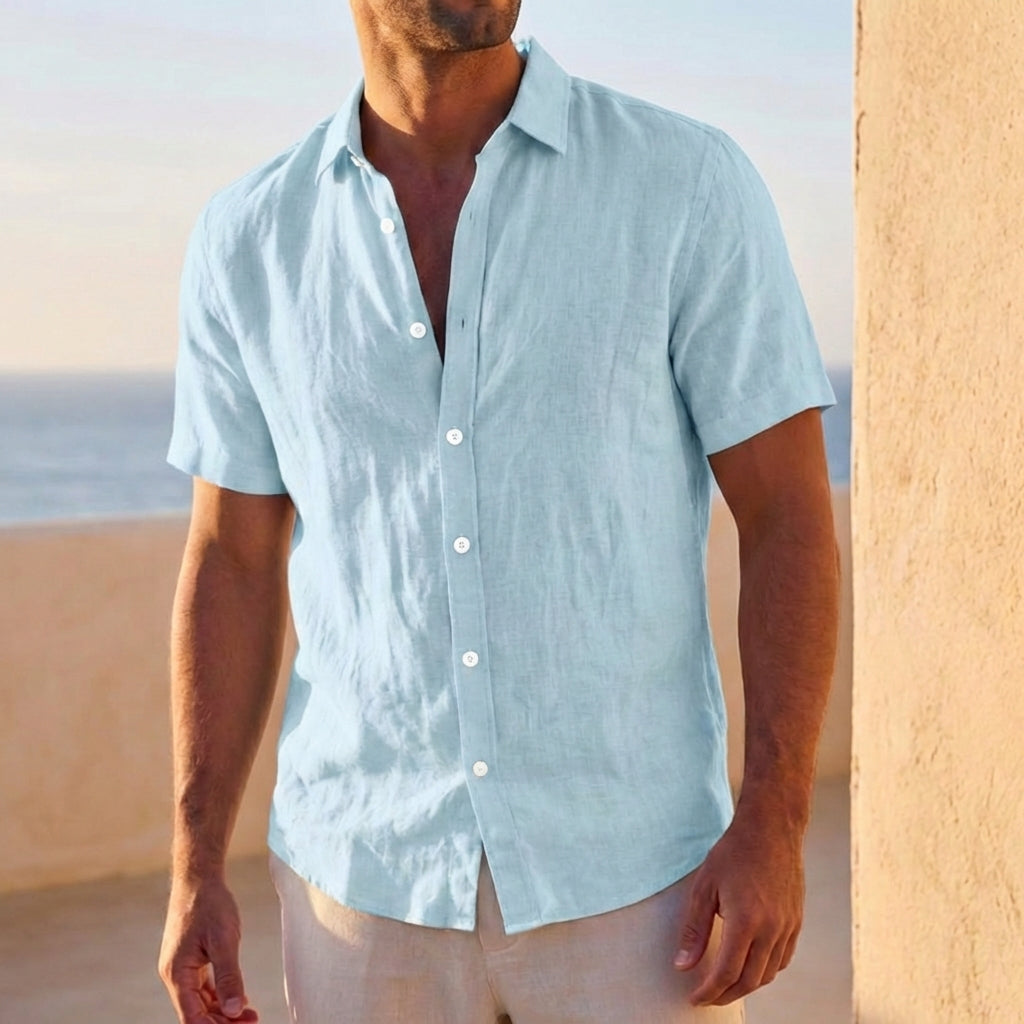 Relaxed Fit Button-Up Shirt with Classic Collar for Vacation
