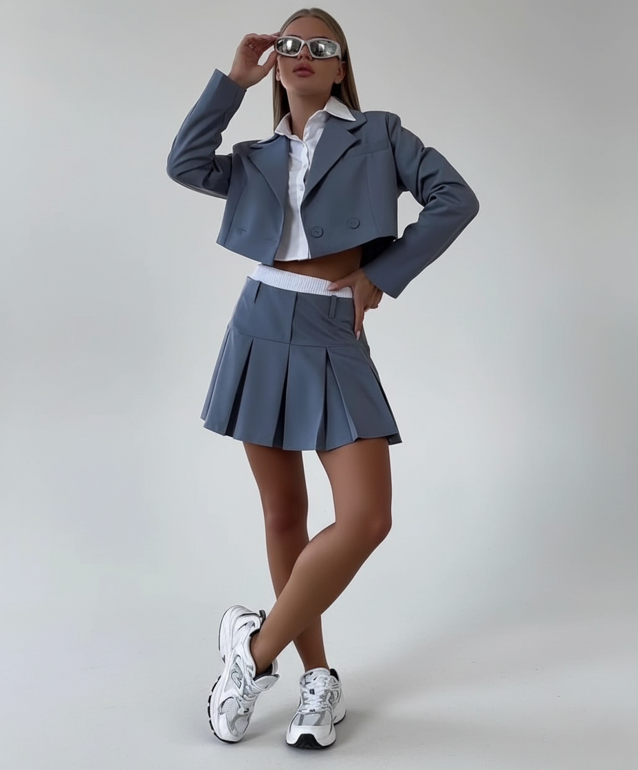 Siena - Elegant 3-Piece Pleated Skirt, Coat & Leggings Set