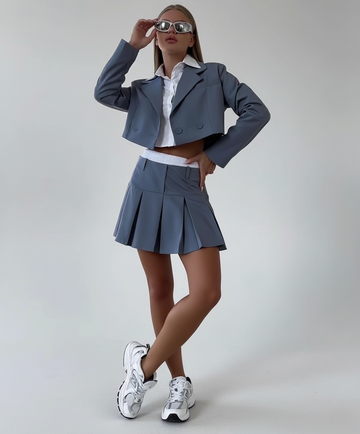 Siena - Elegant 3-Piece Pleated Skirt, Coat & Leggings Set