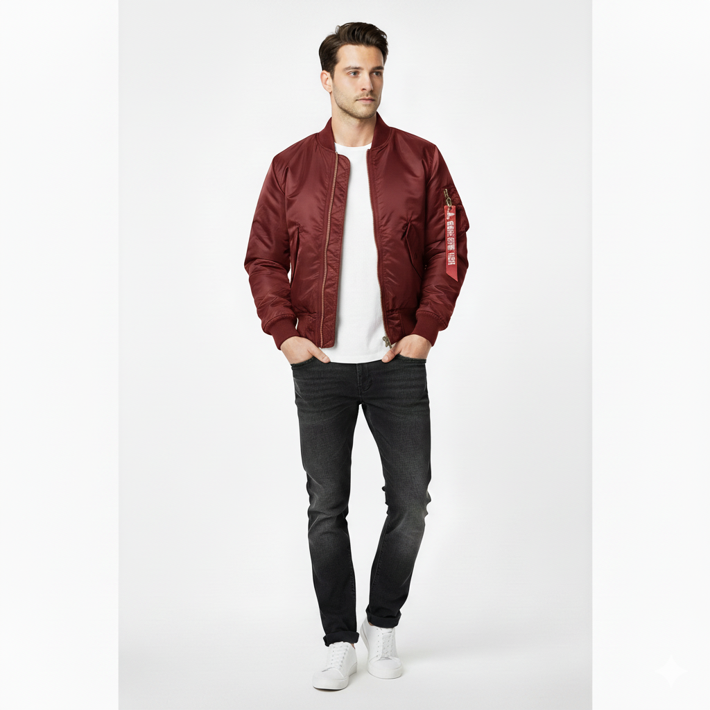 Men’s Bomber Jacket – Water-Resistant – Ribbed Trim – Utility Sleeve Pocket – Classic Fit