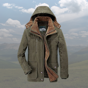 Men's Winter Down Jacket with Hood – Warm Parka Coat, Windproof, Heavy Duty Cotton Shell, Multiple Pockets