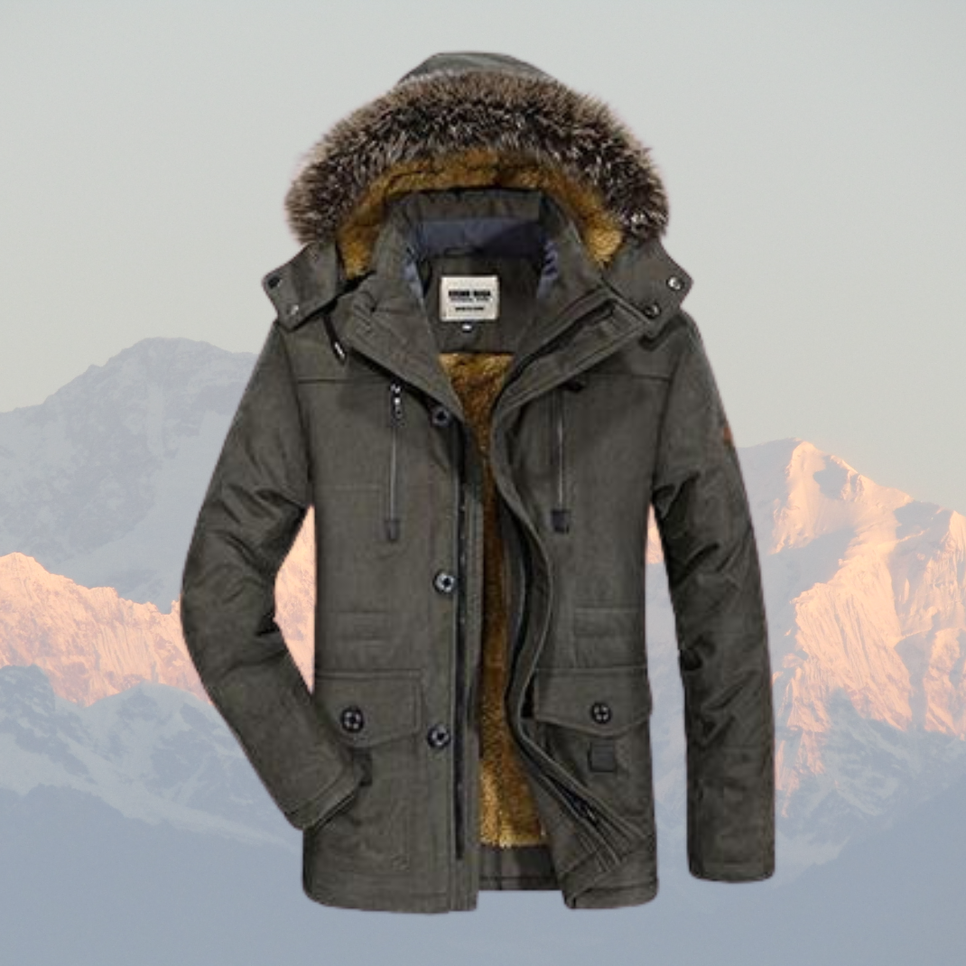 Men’s Winter Parka Jacket – Faux Fur Hood, Water-Resistant, Insulated & Mid-Length Fit