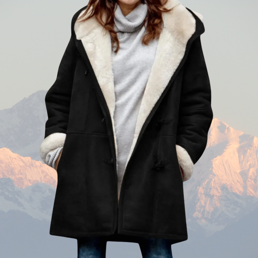 Women's Shearling Coat - Suede Exterior - Plush Lining - Oversized Fit - Hooded & Warm