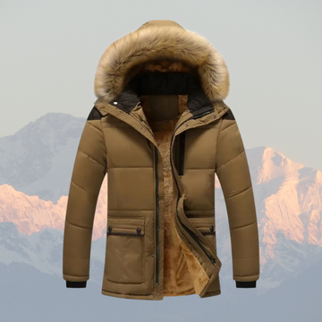 Men’s Winter Puffer Jacket – Faux Fur Hood, Thick Fleece Lining, Water-Resistant Coat
