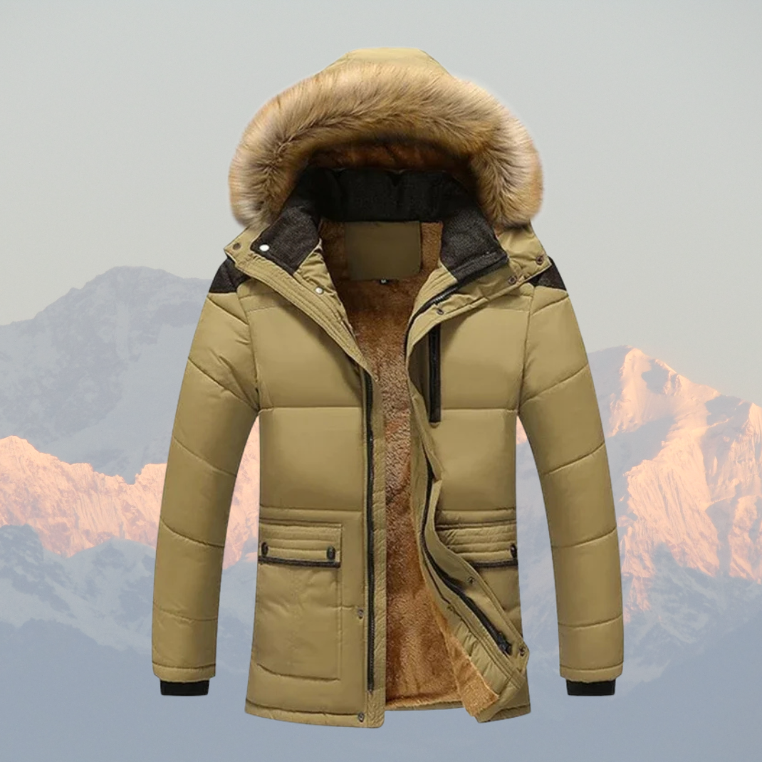 Men’s Winter Puffer Jacket – Faux Fur Hood, Thick Fleece Lining, Water-Resistant Coat