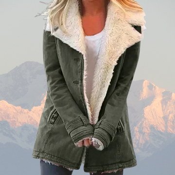 Women’s Coat – Tailored Fit – Faux Shearling Lined – Mid Length – Oversized Lapel