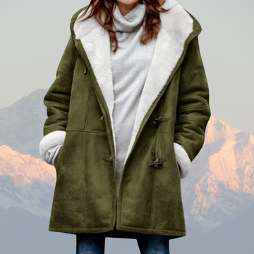 Women's Shearling Coat - Suede Exterior - Plush Lining - Oversized Fit - Hooded & Warm