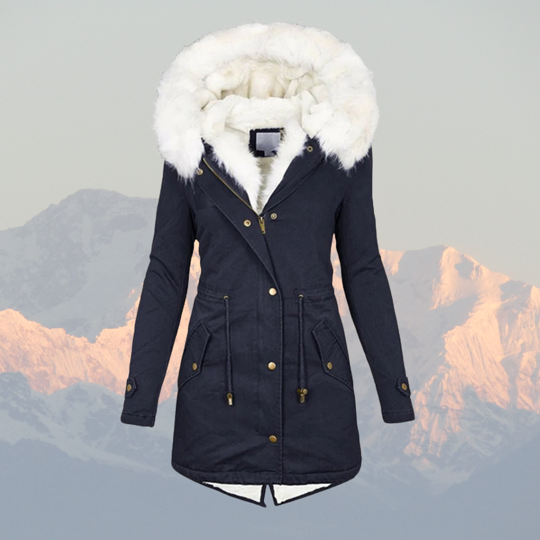 Women's coat with fur hooded soft fleece lining
