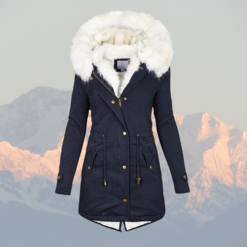 Women's coat with fur hooded soft fleece lining