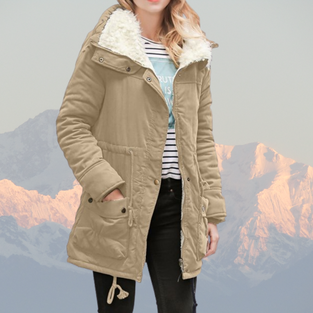 Women’s Parka Jacket – Water-Resistant – Plush Lined – Hooded – Adjustable Waist – Mid-Length