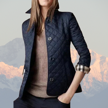 Women’s Quilted Jacket – Tailored Fit – Diamond Pattern – High Collar – Button Front