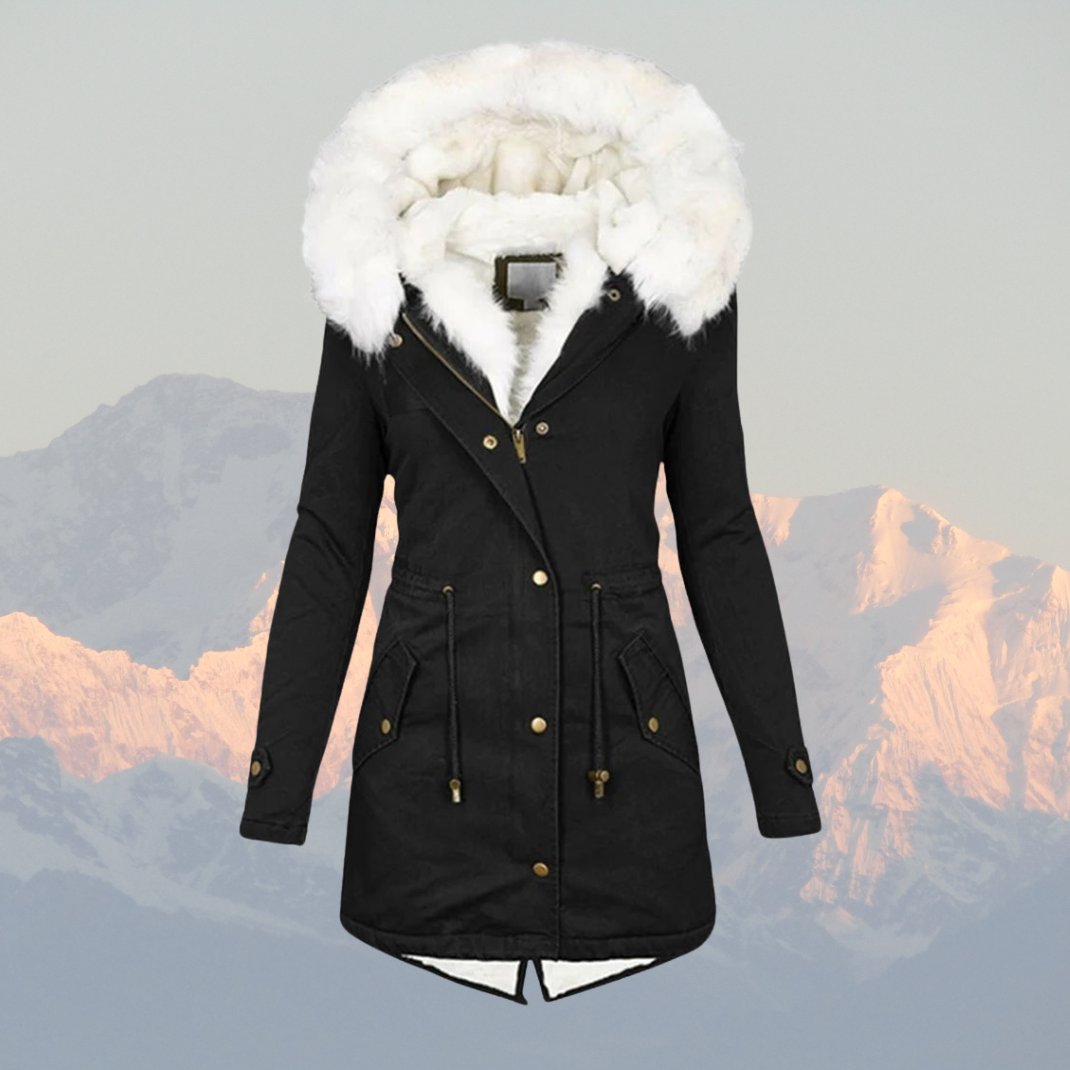 Women's coat with fur hooded soft fleece lining
