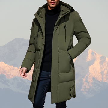 Men’s Long Winter Jacket – Warm, Water-Resistant, Hooded Puffer Coat