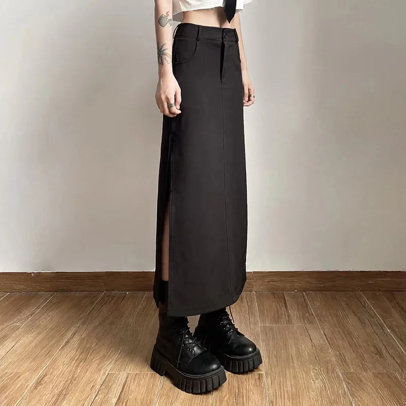 Tascha - Gothic High Waist Midi Skirt