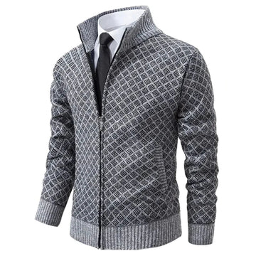 Men's geometric zip-up cardigan for sophisticated layering