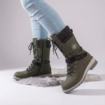 Harper | Leather Lace-Up Snow Boots with Knit Cuff