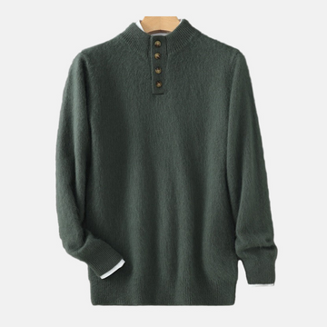 Men’s Sweater - Fine Knit - Regular Fit - Mock Neck - Button Placket