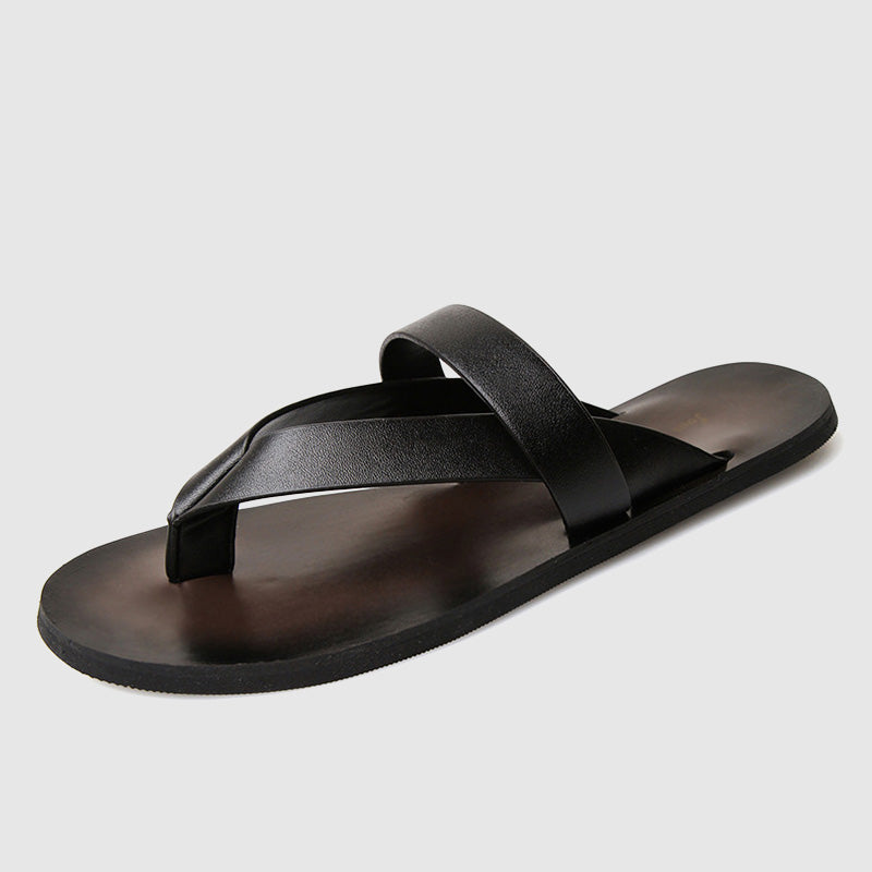 Men's Genuine Leather Flip Flops with Straps