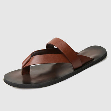 Men's Genuine Leather Flip Flops with Straps