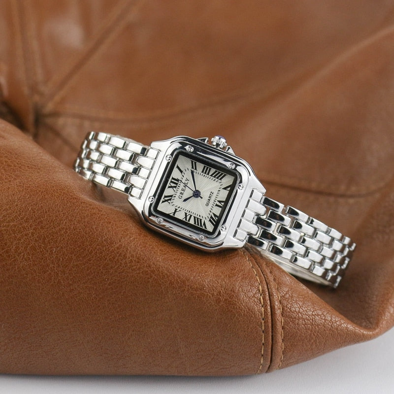 Plated Stainless Steel Quartz Square Wrist Watch