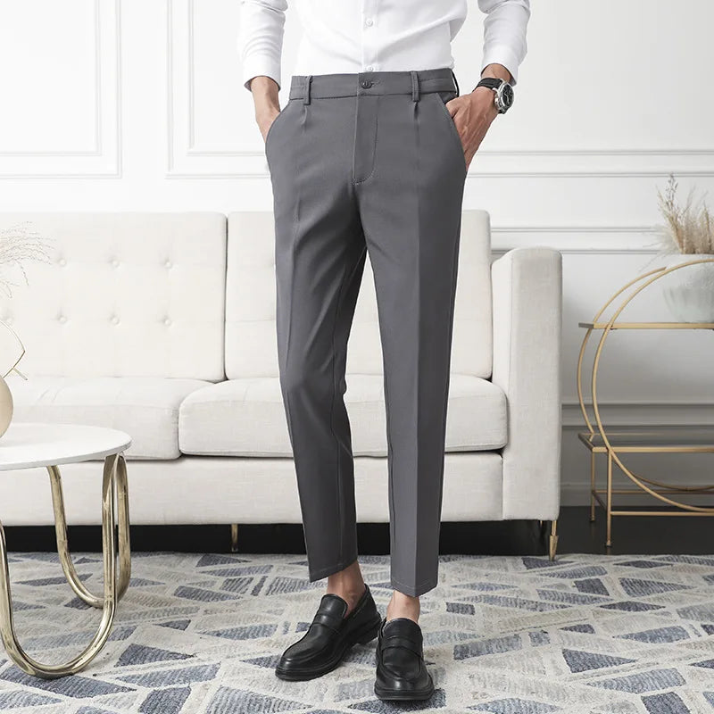 Casual slim fit trousers with pocket decoration for men