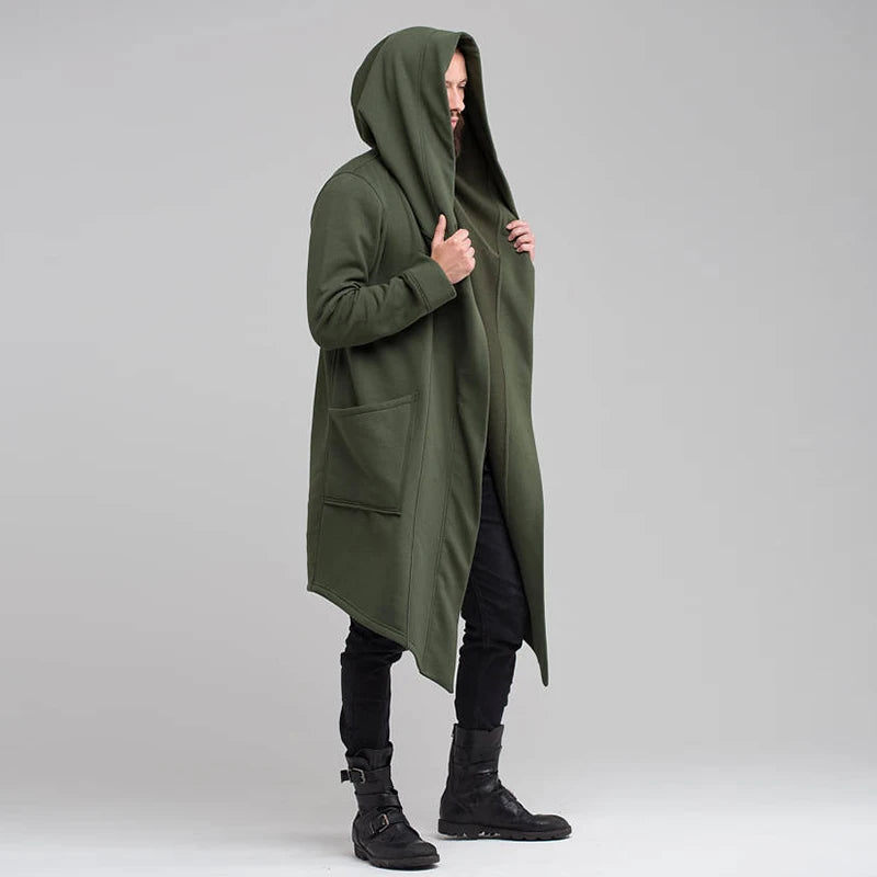 Men's long cardigan hooded cape coat