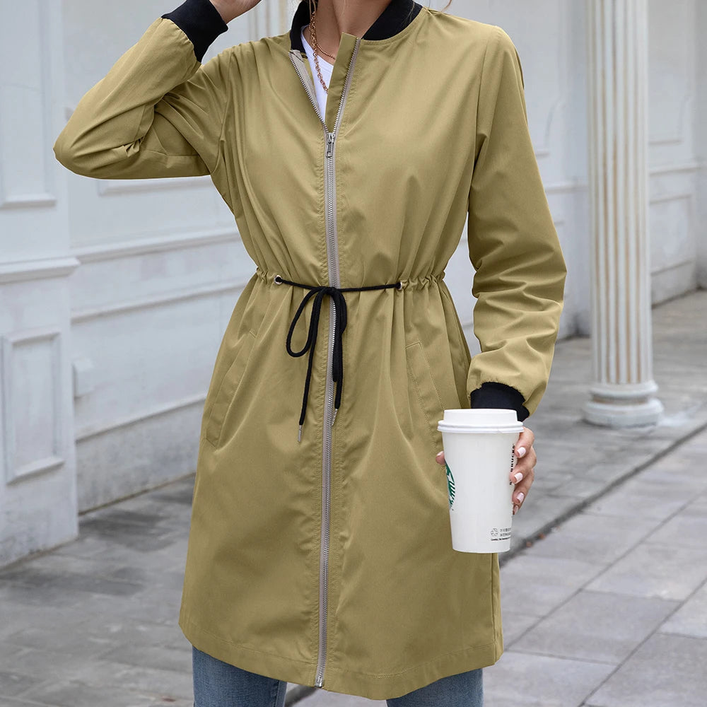 Women's mid-length raincoat with zipper closure