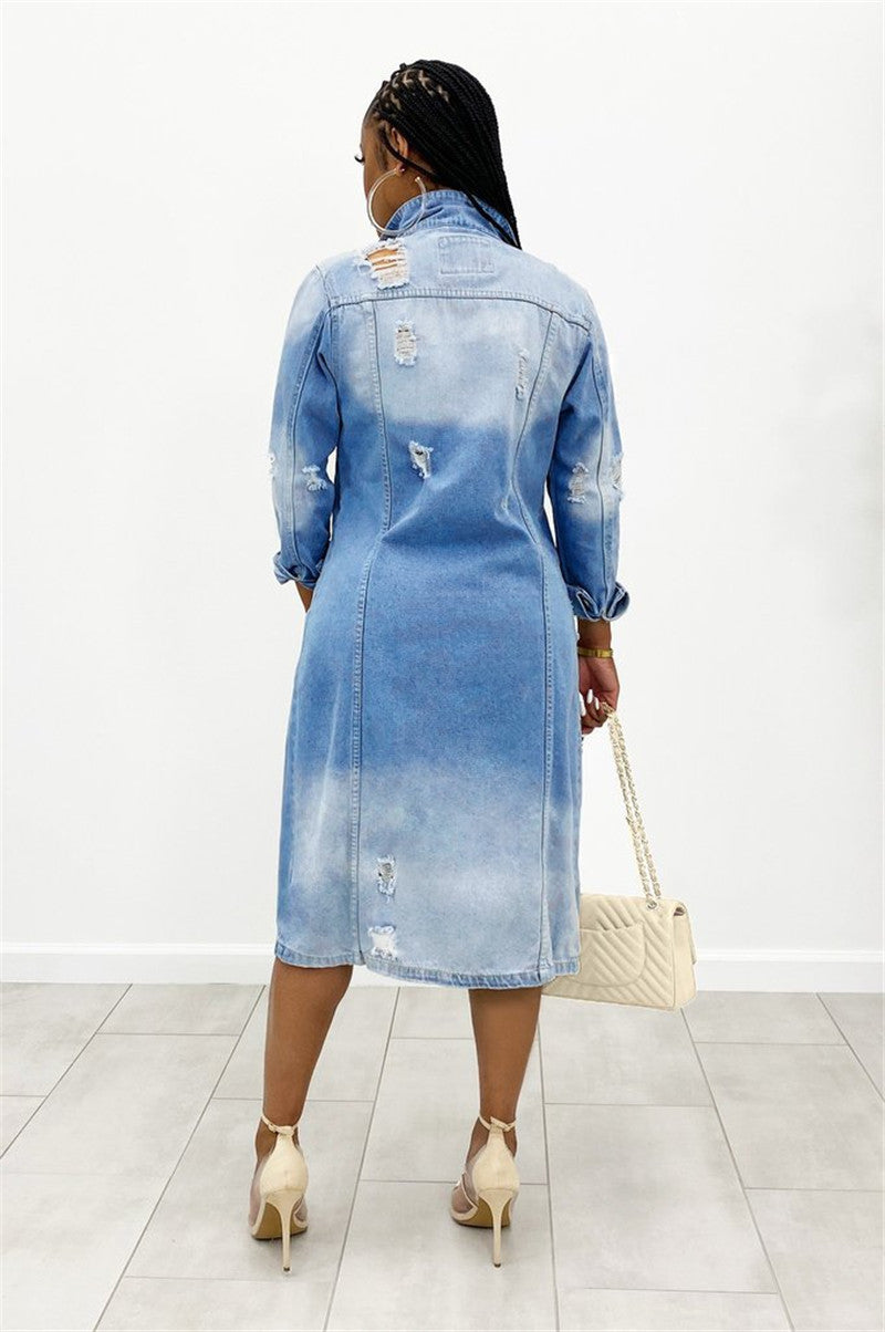 Women's long denim jacket for a chic layered look