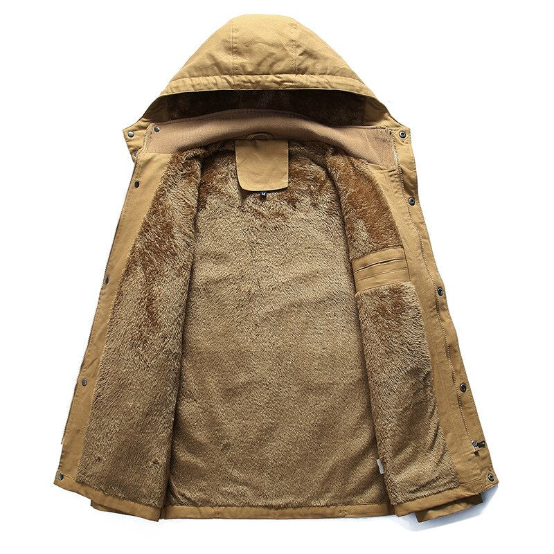 Men's hooded cargo winter jacket with multiple pockets