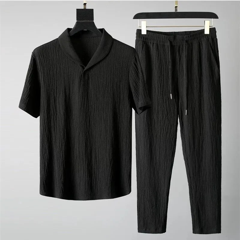 Men's casual short-sleeved shirt and trousers set