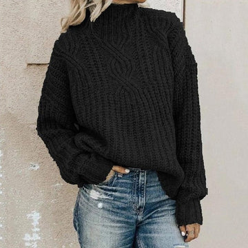 Cable-knit turtleneck sweater for women