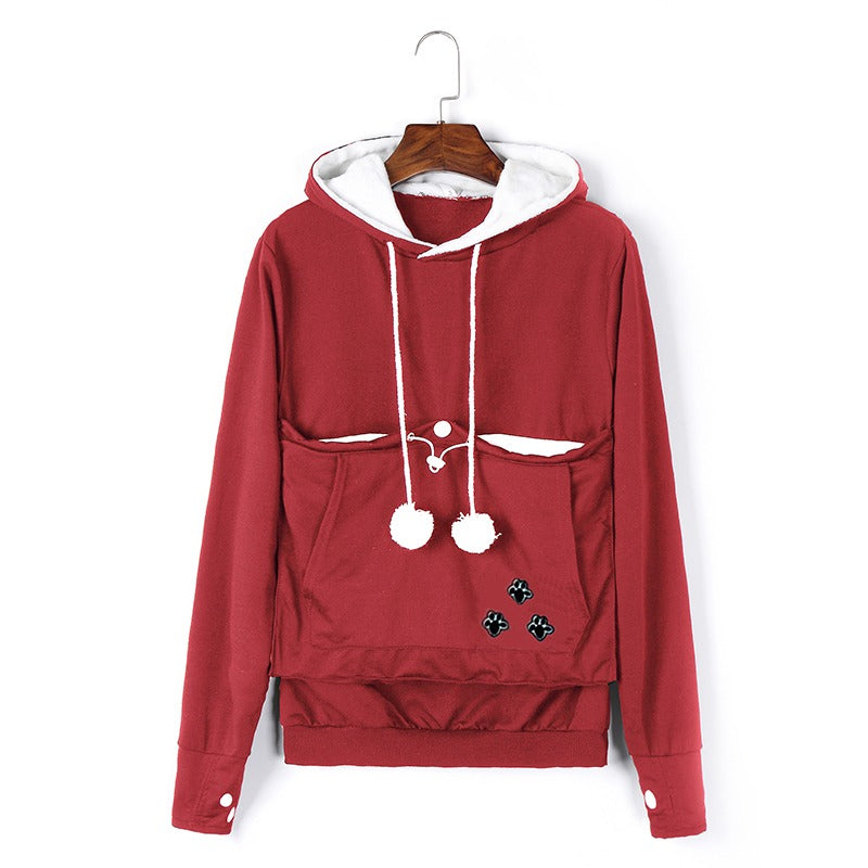 Women's hooded sweatshirt with embroidery zip pockets for winter casual wear