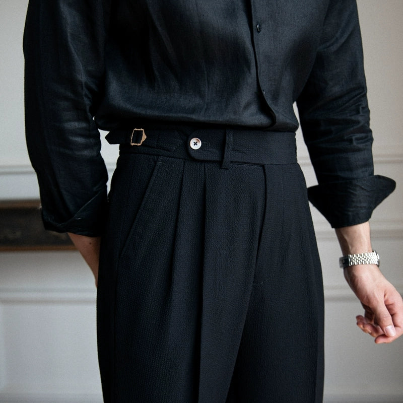 Men's Vintage High-Waist Trousers - Classic Tailored Fit for Timeless Elegance