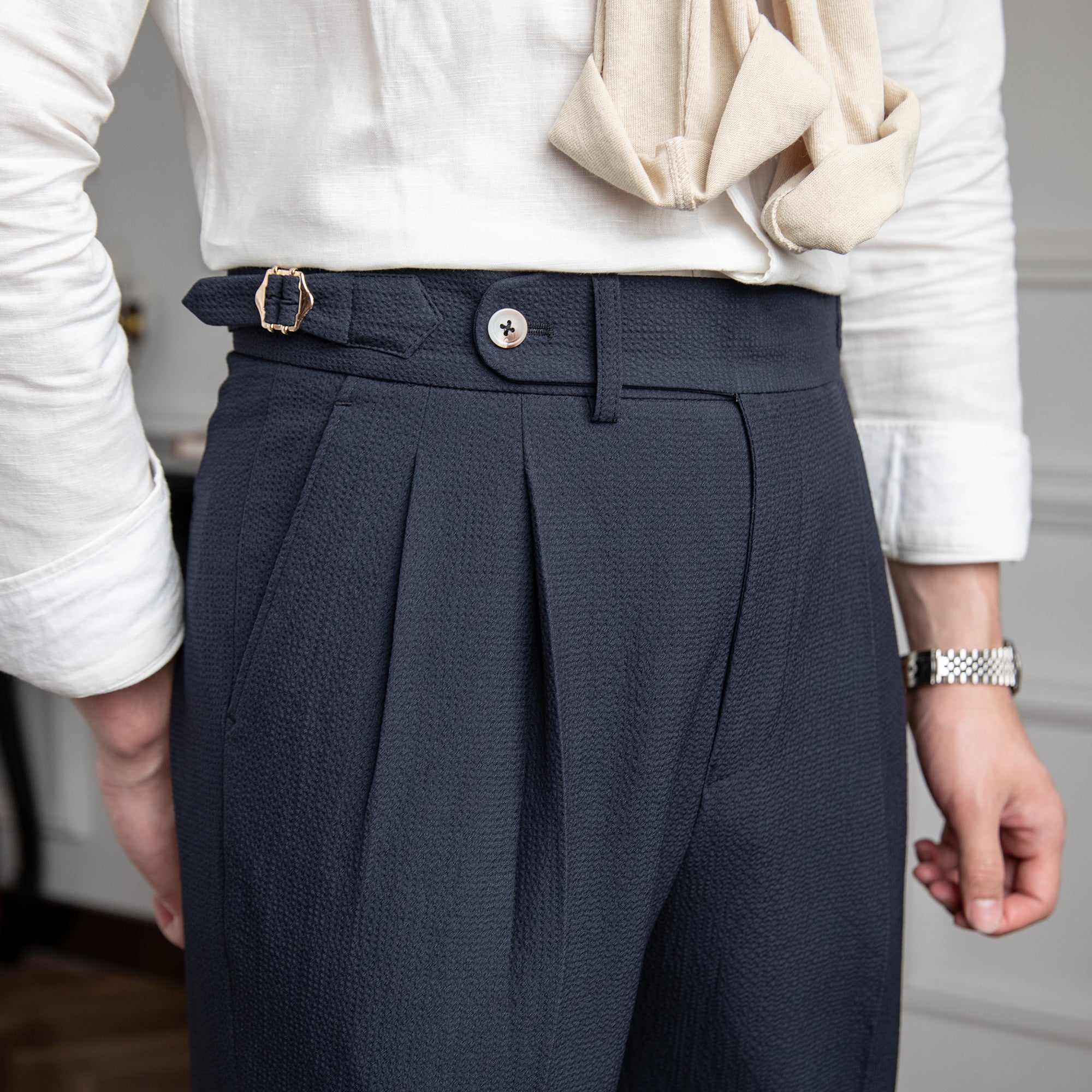 Men's vintage high-waist trousers