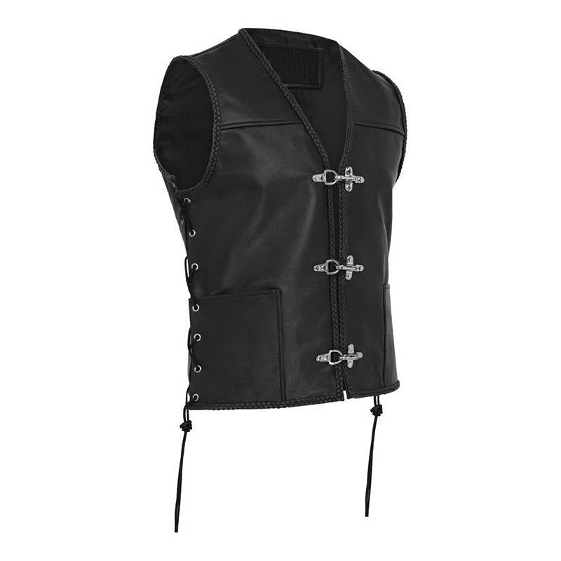 Malvin - leather vest with fish hook buckles and side laces