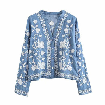 Women's embroidered button-up jacket