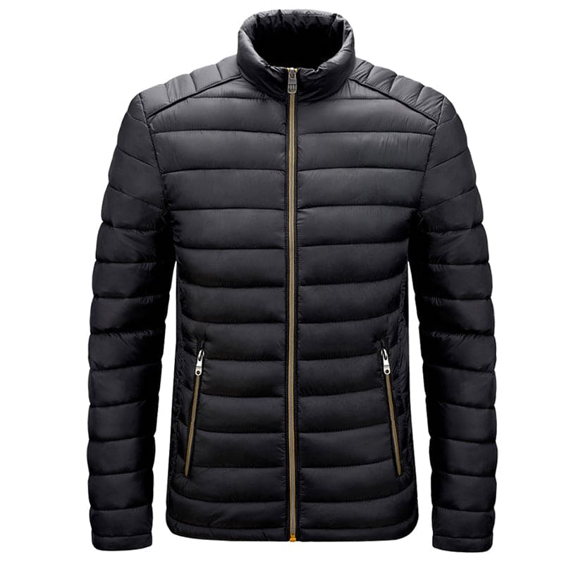 Winter men's lightweight jacket with stand-up collar and zipper pockets